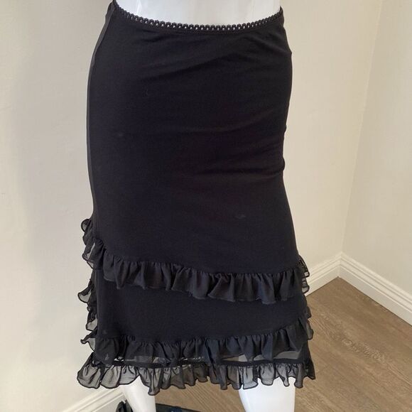 Dolls Kill Brand Grave Girls Black Mesh Tiered Ruffle Hem Midi Skirt - Picture 1 of 5